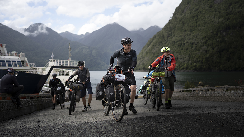 Cyclist riding through Patagonia