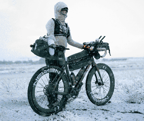 Cyclist sheltering in a remote shack in Patagonia