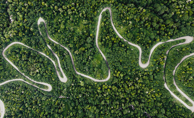 Aerial view of winding Patagonia roads